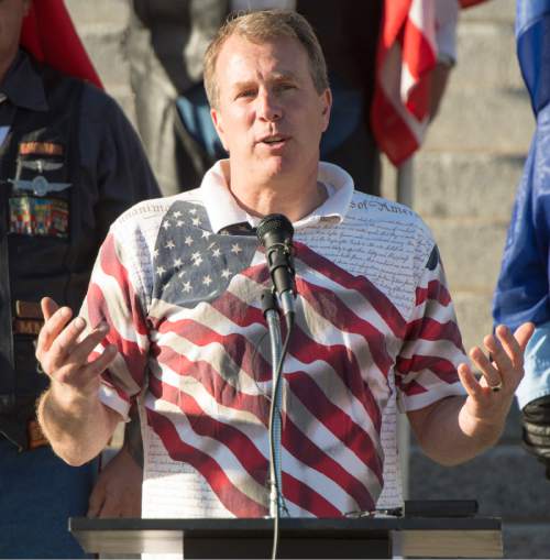 Rick Egan  |  The Salt Lake Tribune


Chris Herrod speaks at a rally to urge Gov. Herbert to veto HB385, which would name a portion of I-15--known as the Veterans Memorial Highway -- after former Speaker Becky Lockhart, at the Utah State Capitol, Monday, March 30, 2015