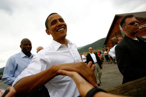 Chris Detrick  |  Tribune file photo

Then-presidential hopeful Sen. Barack Obama, D-Ill., arrives to speak to more than 500 supporters gathered at the entrance of Utah Olympic Park at Kimball Junction in 2007.
Obama will again visit Utah this Friday.