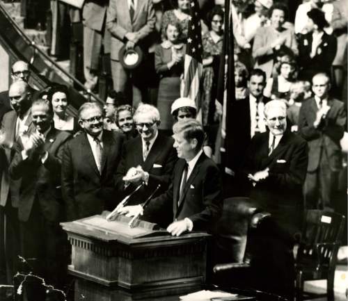Tribune file photo

John F. Kennedy speaks at the Tabernacle at Temple Square in 1960.