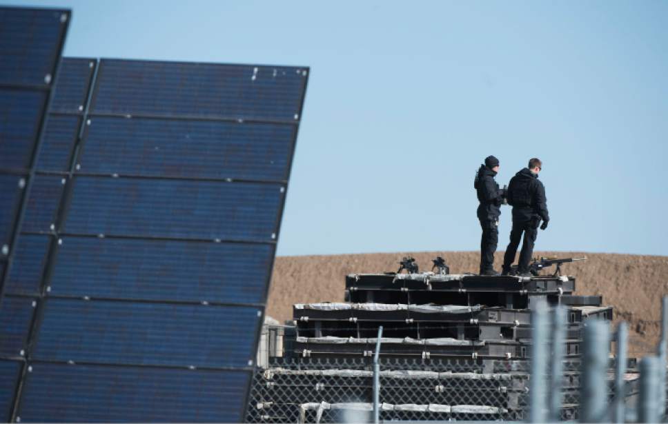 Steve Griffin  |  The Salt Lake Tribune

Authorities ready a solar panel field in Hill Air Force Base for the arrival of President Barack Obama where he delivered a speech in front of solar panels in Ogden, Friday, April 3, 2015.