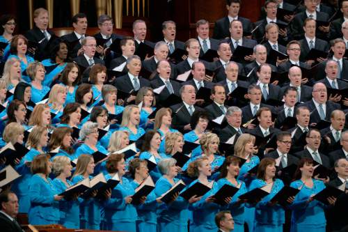 Al Hartmann  |  The Salt Lake Tribune 
The Mormon Tabernacle Choir sings at the conclusion of the 185th LDS General Conference Sunday April 5, 2015.