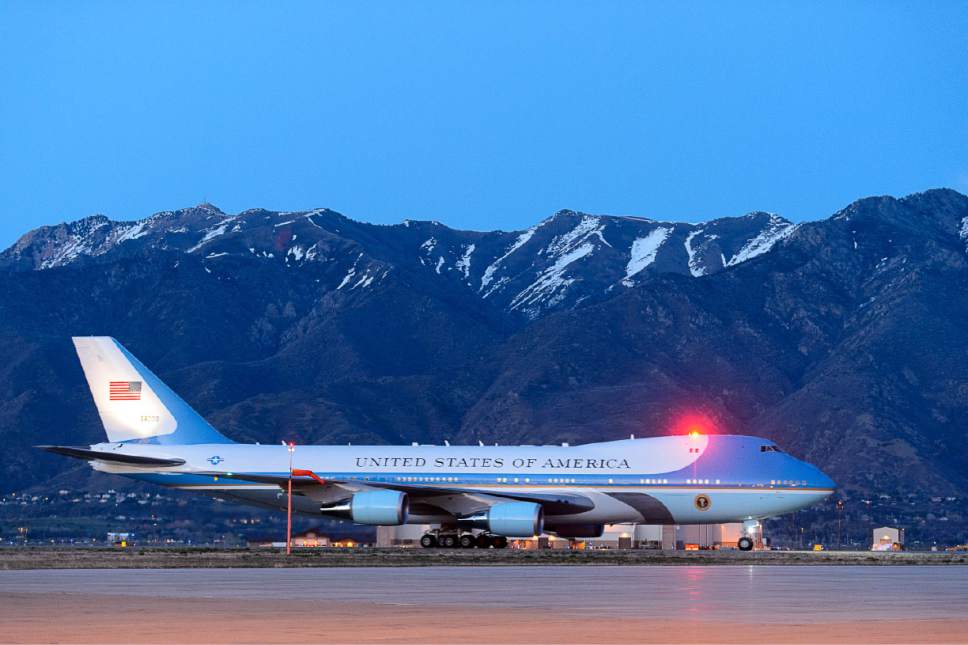Trent Nelson  |  The Salt Lake Tribune
Air Force One taxies after landing at Hill Air Force Base to kick off the President's visit to Utah, Thursday April 2, 2015.