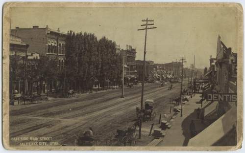 Tribune file photo

A view looking south down Main Street in Salt Lake City in about 1870.