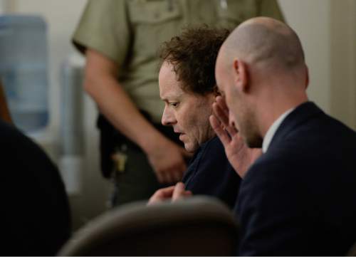 Francisco Kjolseth  |  The Salt Lake Tribune 
Johnny Brickman Wall appears before Judge James Blanch at the Matheson Courthouse in Salt Lake City on Monday, April 13, 2015, for a scheduling hearing, the first hearing since his murder conviction. Wall was convicted of killing his his ex-wife, Uta von Schwedler, 49, over a bitter custody dispute.