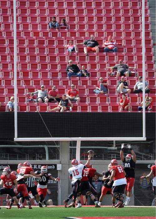 Scott Sommerdorf   |  The Salt Lake Tribune
Fans watch from the south stands during University of Utah Spring scrimmage at Rice-Eccles Stadium, Saturday, April 11, 2015.