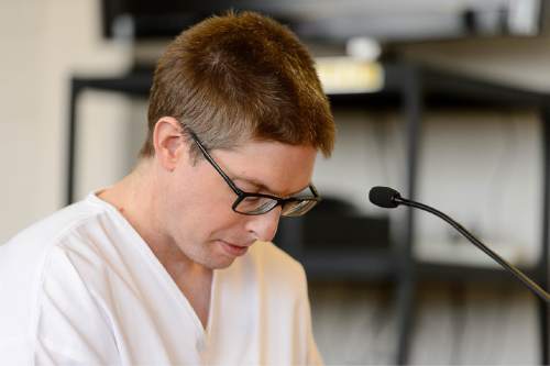 Trent Nelson  |  The Salt Lake Tribune
Former Kaysville charter school teacher Stephen Niedzwiecki listens as a victim's statement is read at his initial parole board hearing after being sent to prison for having a sexual relationship with a student, Tuesday April 14, 2015.