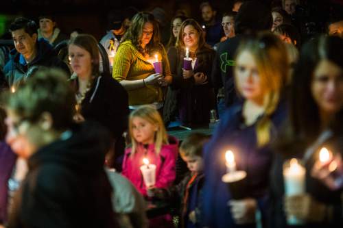 Chris Detrick  |  The Salt Lake Tribune
Family, friends and community members attend a Candlelight vigil for Kayelyn Louder at Murray Park in Dec. 2014. Louder, 30, disappeared from her Murray residence on Sept. 27. Her body was found in the Jordan River on Dec. 1.