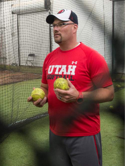 Rick Egan  |  The Salt Lake Tribune

Former USA Softball pitcher and Utah's pitching coach, Cody Thomson prepares to pitch batting practice at the University of Utah, Wednesday, April 15, 2015.