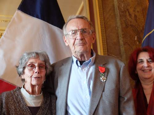 Nate Carlisle  |  The Salt Lake Tribune
Sam Boyack poses with his wife Shirley, left, and the Honorary Cosul of France, Marie-Helene Glon, moments after Glon pinned the Legion of Honor on Boyack on Saturday in a ceremony at the state Capitol. Boyack, 91, of Sandy, was in the U.S. Army Air Corps during World War II and participated in the liberation of France.