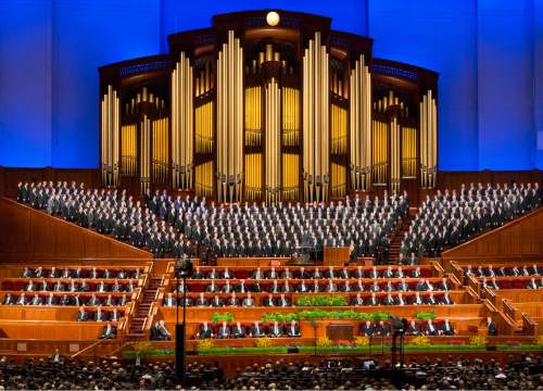 Rick Egan  |  The Salt Lake Tribune

The Brigham Young University Priesthood Choir performs in the185th Annual LDS General Conference Priesthood Session, Saturday, April 4, 2015.