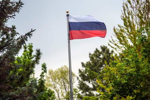Chris Detrick  |  The Salt Lake Tribune
The Russian flag blows in the wind at the International Peace Gardens on Wednesday.