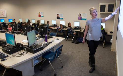 Rick Egan  |  The Salt Lake Tribune

Brandi Gollinger instructs third graders at Elk Run Elementary school as they take a practice exam to prepare for the SAGE test in Magna, Wednesday, April 22, 2015.