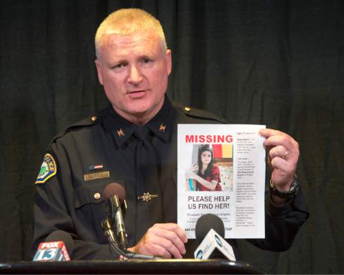 Rick Egan  |  The Salt Lake Tribune

Provo Police Chief John King speaks at a press conference along for help in the search for missing Provo woman, 26-year-old, Elizabeth Elena Laguna-Salgado, who was last seen April 16. Friday, April 24, 2015. Salgado is Elena's uncle.