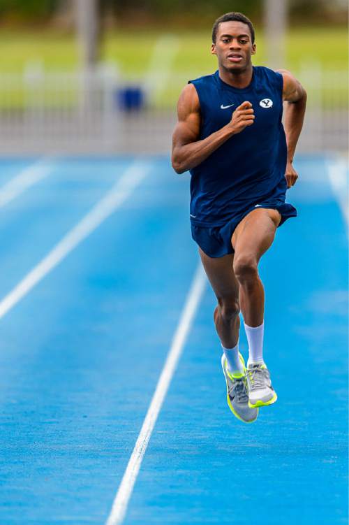 Trent Nelson  |  The Salt Lake Tribune
BYU track star Shaquille Walker works out in Provo, Wednesday April 22, 2015.