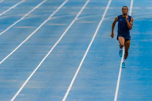 Trent Nelson  |  The Salt Lake Tribune
BYU track star Shaquille Walker works out in Provo, Wednesday April 22, 2015.