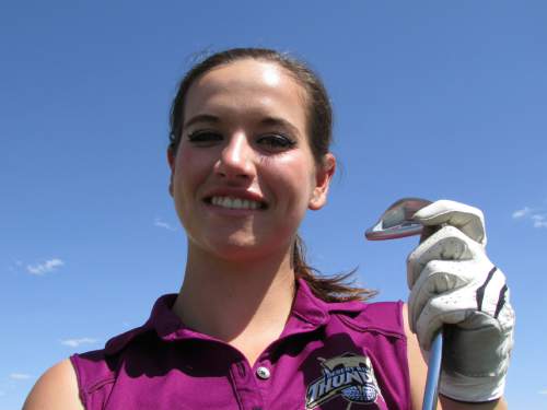 Tom Wharton  |  The Salt Lake Tribune
Desert Hills two-time defending 3A golf medalist Katie Perkins.