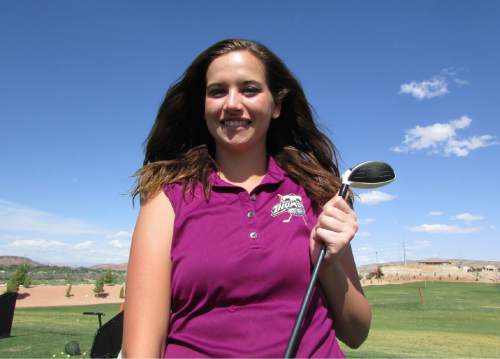 Tom Wharton  |  The Salt Lake Tribune
Desert Hills two-time defending 3A golf medalist Katie Perkins.