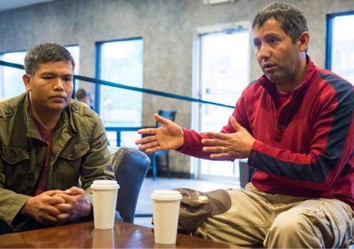Rick Egan  |  The Salt Lake Tribune

Sher Maharjan and Ram Chapagain discuss ideas of how the local community can help the earthquake victims in Nepal, during an emergency meeting of the Nepalese Association,  in light of the earthquake, Saturday, April 25, 2015.