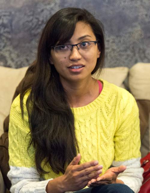 Rick Egan  |  The Salt Lake Tribune

Romika Maharjan, discusses ideas of how the local community can help the earthquake victims in Nepal, during an emergency meeting of the Nepalese Association,  in light of the earthquake, Saturday, April 25, 2015.