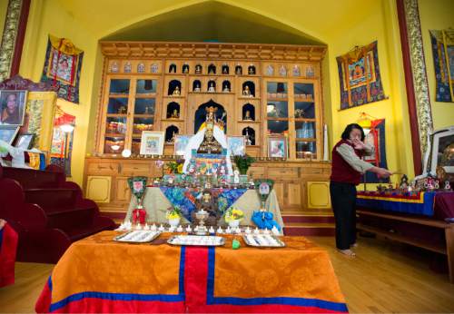 Rick Egan  |  The Salt Lake Tribune

Taurang Dong Juns waves incense atthe Utah Tibet Society at the Urgyen Samten Ling Gonpa Tibetan Buddhist Temple, Sunday, April 26, 2015.
