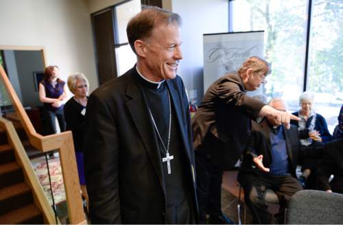 Francisco Kjolseth  |  The Salt Lake Tribune 
Bishop John C Wester, who has served as bishop in Utah since March 2007, arrives to further discusses his appointment by the Vatican to New Mexico during a news conference at the Chancery Building, 303 E. S. Temple St. on Tuesday, April 28, 2015.