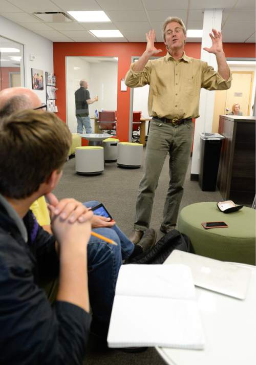 Francisco Kjolseth  |  The Salt Lake Tribune 
Charlie Matthews, one of the winners of this year's Teacher Innovation Awards, teaches one of his engineering classes at PCCAPS (Park City Center for Advance Professional Studies), part of the Park City School District.