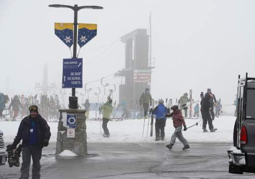 Scott Sommerdorf   |  The Salt Lake Tribune
For only the second time in the last 50 years, Alta Ski Area has not reached a 100-inch base. Skiers enjoy the foggy day at the resort, Sunday, April 25, 2015.