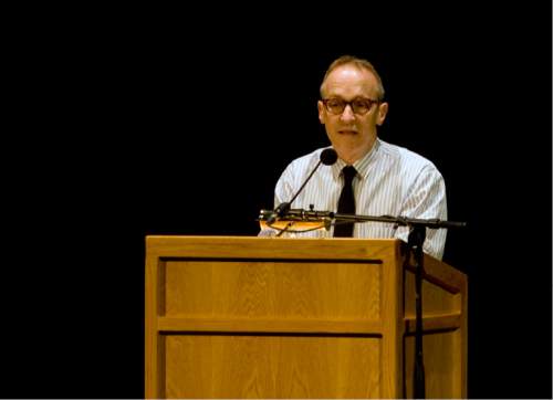 Tribune file photo
David Sedaris talks to the audience at the Capitol Theatre in Salt Lake City on April 28, 2013.