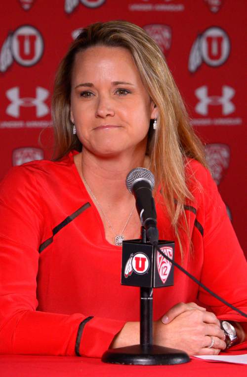 Leah Hogsten  |  The Salt Lake Tribune
"I want our program to be nationally relevant, that's why I'm here," said new University of Utah women's basketball coach Lynne Roberts Wednesday, April 29, 2015, at the Jon M. Huntsman Center. "It won't be easy, but that's our goal."