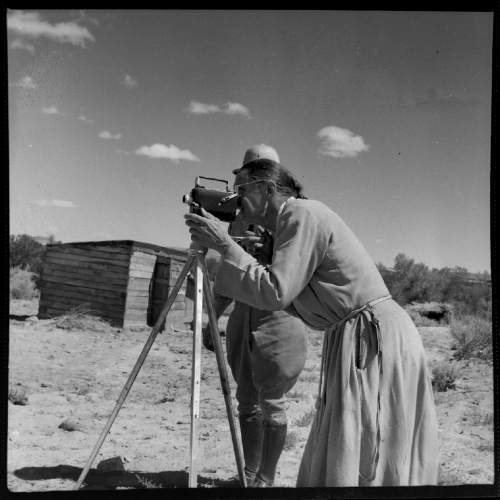 Salt Lake Tribune archive

Father Liebler recording video at St. Cristopher's Mission in Bluff, Utah, 1950. St. Christopher's Episcopal Mission was established in 1943 when H. Baxter Liebler, an Episcopal priest from Old Greenwich, Connecticut came to Bluff to establish a mission among the Navajo people. St Christopher's is named after the patron saint of travelers.  When Father Liebler arrived in Bluff, there were no missions, schools, or medical/hospital facilities for the Navajo living in this remote Utah section of the reservation. Before arriving in southeast Utah, Father  Liebler studied the Navajo language to make his message comprehensible to the Dineh and compatible with their understanding of harmony.  He participated in Navajo ceremonies, wore his hair in the traditional Navajo style-long, pulled back and wrapped. A year after the mission was established, a school was started which became the only school for the 1,500 Navajo living in the central part of the Utah strip of the Navajo Reservation. A hospital/ clinic building was completed in 1956.  An estimated 500 babies were born in the clinic during the years it was in operation.