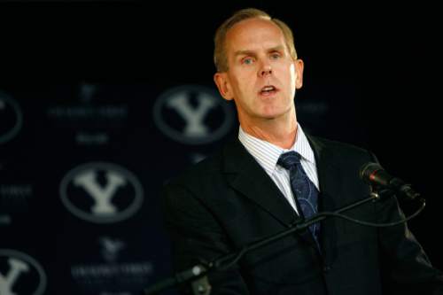 Francisco Kjolseth  |  The Salt Lake Tribune
BYU's Athletic Director Tom Holmoe is happy with the move to independence in football, saying he would do it again. ìIt has given us new energy and additional opportunities. We were in a good spot before, but I believe we are better off now.î
