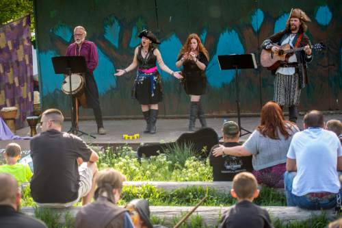 Chris Detrick  |  The Salt Lake Tribune
The Stolen Gems perform at the The Utah Renaissance Festival & Fantasy Faire in Marriott-Slaterville Saturday May 2, 2015.  It opened Friday and continues 10 a.m.-6 p.m. on Saturday and Sunday. It will be open every Friday, Saturday and Sunday through May 24.