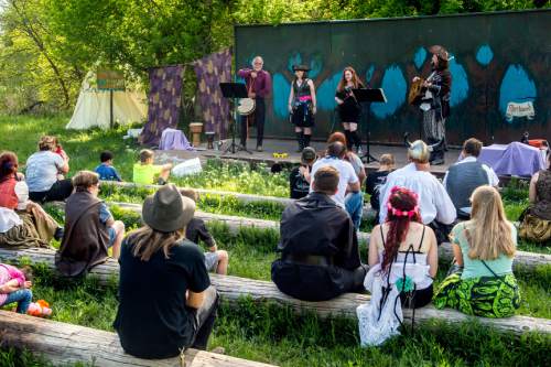 Chris Detrick  |  The Salt Lake Tribune
The Stolen Gems perform at the The Utah Renaissance Festival & Fantasy Faire in Marriott-Slaterville Saturday May 2, 2015.  It opened Friday and continues 10 a.m.-6 p.m. on Saturday and Sunday. It will be open every Friday, Saturday and Sunday through May 24.