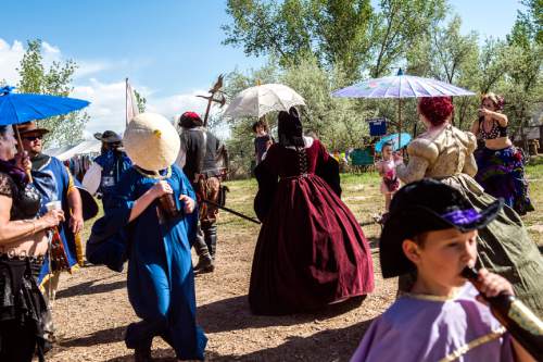 Chris Detrick  |  The Salt Lake Tribune
Queen Mary walks through the The Utah Renaissance Festival & Fantasy Faire in Marriott-Slaterville Saturday May 2, 2015.  It opened Friday and continues 10 a.m.-6 p.m. on Saturday and Sunday. It will be open every Friday, Saturday and Sunday through May 24.