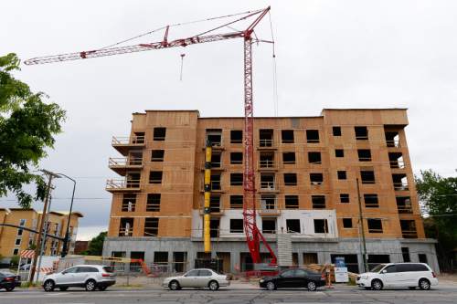 Francisco Kjolseth  |  The Salt Lake Tribune 
A new high-rise housing project goes up on 400 South at 500 East in Salt Lake City.