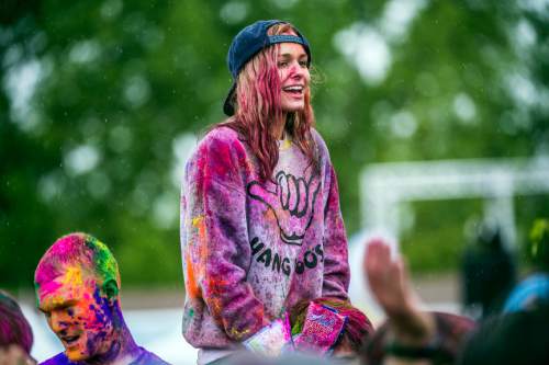 Chris Detrick  |  The Salt Lake Tribune
Revelers dance during the 4th Annual Festival of Colors at the Krishna Temple in Salt Lake City Saturday May 9, 2015.