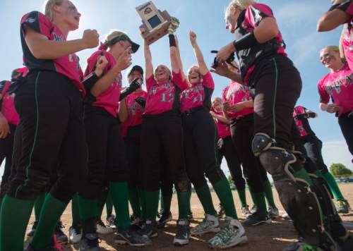 Steve Griffin  |  The Salt Lake Tribune


South Summit celebrates their two victories over San Juan giving them the 2A high school softball championship at the Spanish Fork Complex in Spanish Fork, Monday, May 11, 2015.
