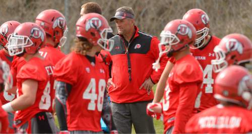 Leah Hogsten  |  The Salt Lake Tribune
Utes head coach Kyle Whittingham watches his players as he University of Utah football team held their first spring practice, Tuesday, March 24, 2015.