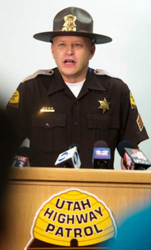 Steve Griffin  |  The Salt Lake Tribune


UHP Sgt. Todd Royce details why UHP Trooper Neil Green resigned from his position during a press conference at the UHP offices at the Calvin Rampton Building in Salt Lake City, Tuesday, May 12, 2015. Salt Lake County District Attorney Sim Gill has suspended all cases involving former trooper Green