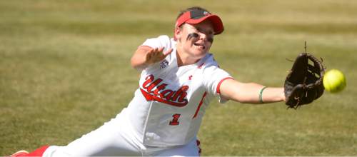 Leah Hogsten  |  The Salt Lake Tribune
Utah's Hannah Flippen tries to pull down the out. The University of Utah softball team was defeated during their home debut, Saturday, by Oregon, 4-2, March 21, 2015 .