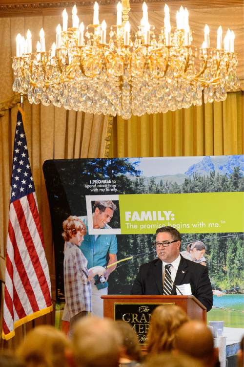 Trent Nelson  |  The Salt Lake Tribune
Pastor Greg Johnson speaks as the World Congress of Families IX holds a press conference at the Grand America Hotel in Salt Lake City, Tuesday May 12, 2015, to talk about its upcoming October conference.