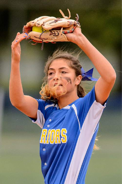 Trent Nelson  |  The Salt Lake Tribune
Taylorsville's Tayah Gerber fields the ball during a 5A softball tournament second-round game between defending champion Lehi and No. 1 seed Taylorsville, Thursday May 14, 2015.