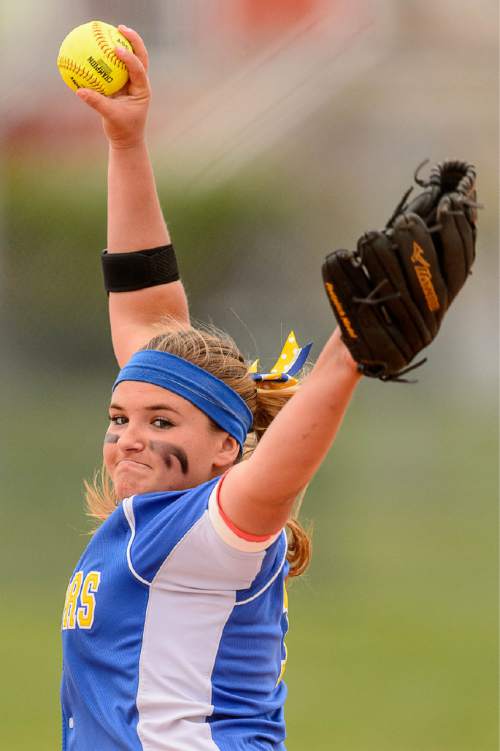 Trent Nelson  |  The Salt Lake Tribune
Taylorsville pitcher Caitlyn Littleford in action during a 5A softball tournament second-round game between defending champion Lehi and No. 1 seed Taylorsville, Thursday May 14, 2015.