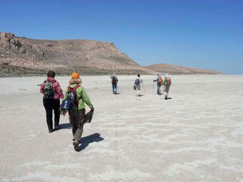 Steve Baker  |  Special to the Tribune

Hikers get the feel of walking on the Moon, as the make their way over the shoreline of the Great Salt Lake.