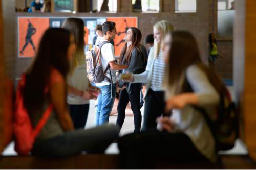 Leah Hogsten  |  The Salt Lake Tribune
Kade Sanchez and Bailey Johnson meet in the commons during their lunch break before heading to class on Thursday. Provo's Timpview HIgh School has been ranked as the best high school in the state of Utah by U.S. News and World Report,.