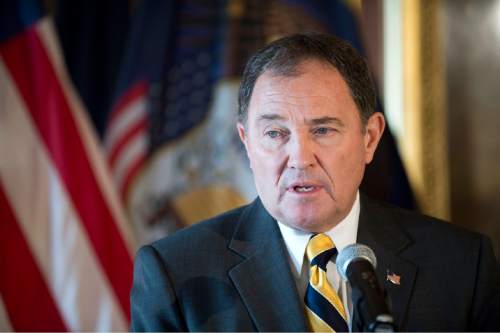 Lennie Mahler  |  The Salt Lake Tribune
Gov. Gary Herbert speaks to the media during a press conference announcing  nomination of Judge Constandinos Himonas to the Utah Supreme Court, Thursday, Dec. 18, 2014, at the Utah State Capitol.
