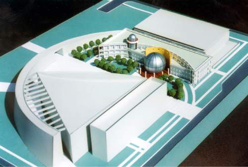 Tribune File Photo

A conceptual model for the Salt Lake City Main Library showing a planetarium on the library grounds.