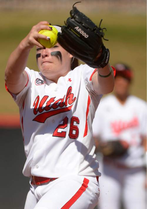 Leah Hogsten  |  The Salt Lake Tribune
Utah starting pitcher Kayce Nieto. The University of Utah softball team was defeated during their home debut, Saturday, by Oregon, 4-2, March 21, 2015 .
