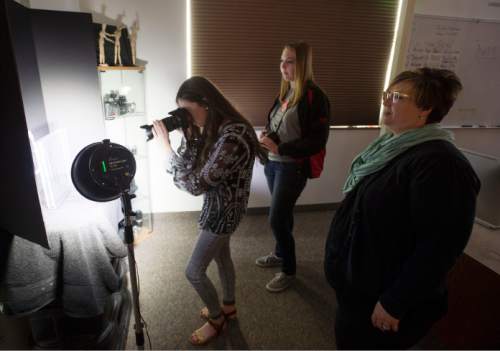 Steve Griffin  |  The Salt Lake Tribune

Wendy Frazier-Snyder, who is one of the KUED Teacher Innovators who will be honored at a banquet in May, works with her students during her digital photography class "Science" shooting lab at American Fork High School on Monday, April 20, 2015.