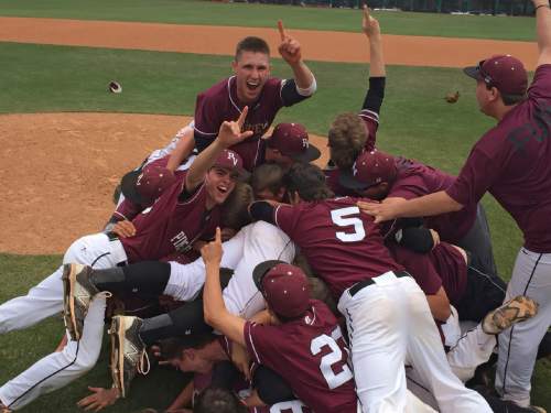 Trevor Phibbs  |  The Salt Lake Tribune

Pine View players pile on pitcher Dakota Donovan after securing the final out to capture the Class 3A baseball championship at Bruce Hurst Field on Saturday.